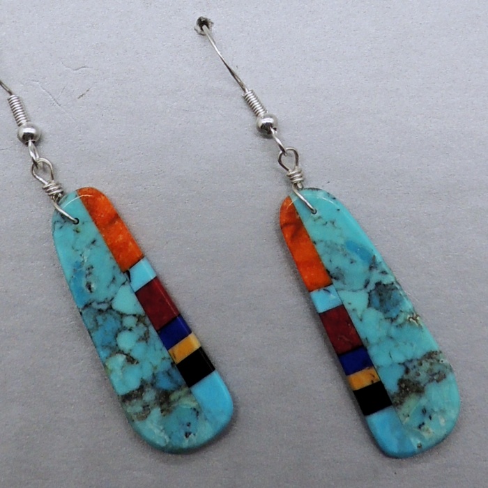 Turquoise Inlay Earrings by Ronald Chavez