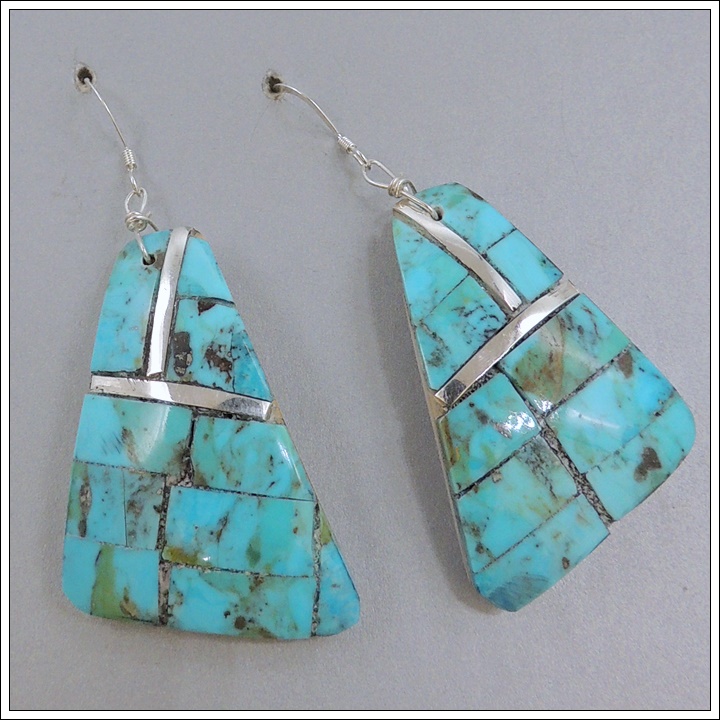 Turquoise Inlaid Earrings by Veronica Tortalita - Product Image