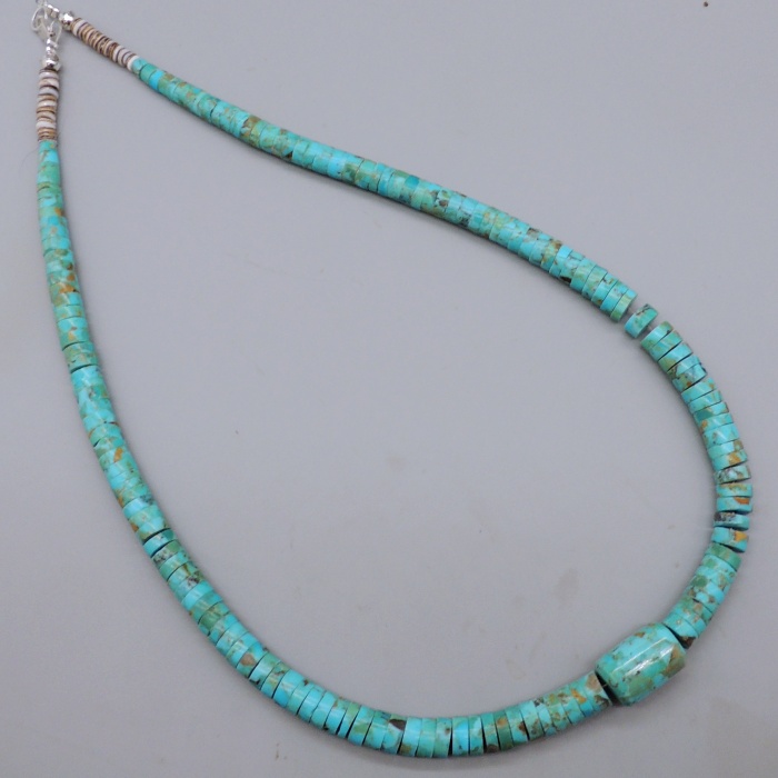 Blue Turquoise Necklace w/ Barrel Bead by Lupe Lovato - Product Image