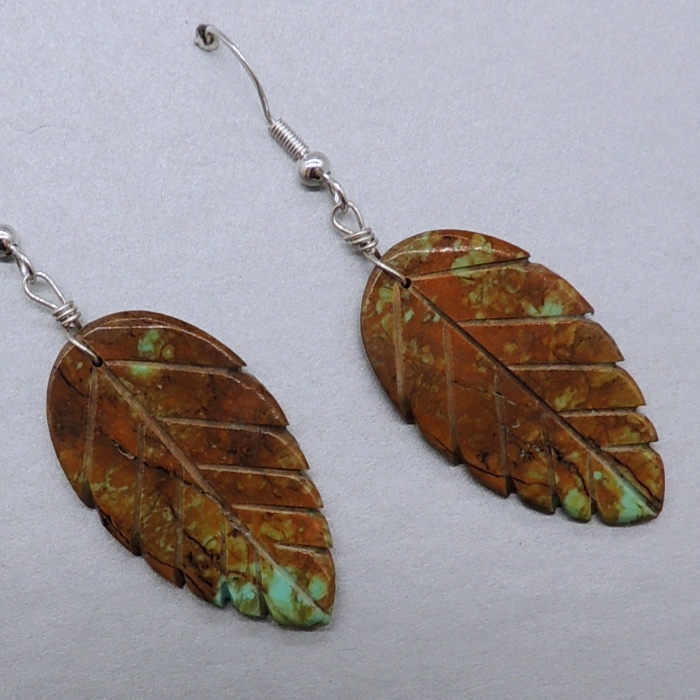 Green Turquoise Leaf Earrings by Ronald Chavez - Product Image