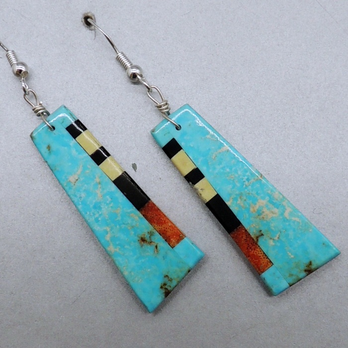 Turquoise Inlay Earrings by Ronald Chavez - Product Image