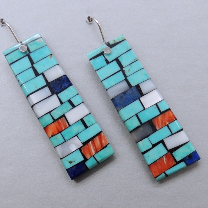 Long Inlaid Earrings by Frank & Charlene Reano - Product Image