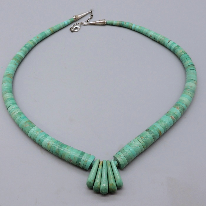 Large Green Turquoise Necklace w/Corn Beads by Lupe Lovato