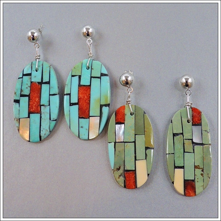 Oval Blue or Green Turquoise Earrings by Charlotte Reano - Product Image