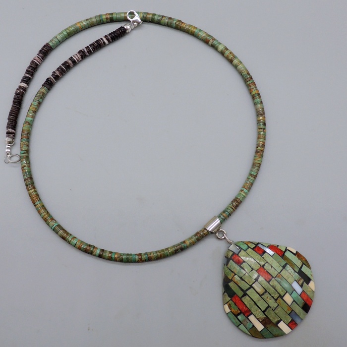 Green Inlaid Shell Necklace by Percy & Charlotte Reano