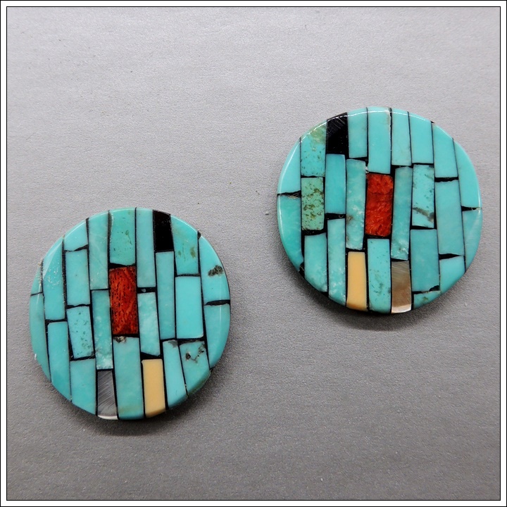 Large Button Blue Turquoise Earrings by Charlotte Reano - Product Image