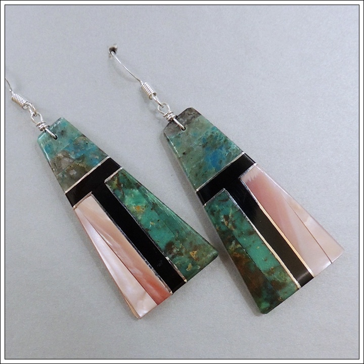 Large Inlaid Earrings by Antonio Pacheco - Product Image