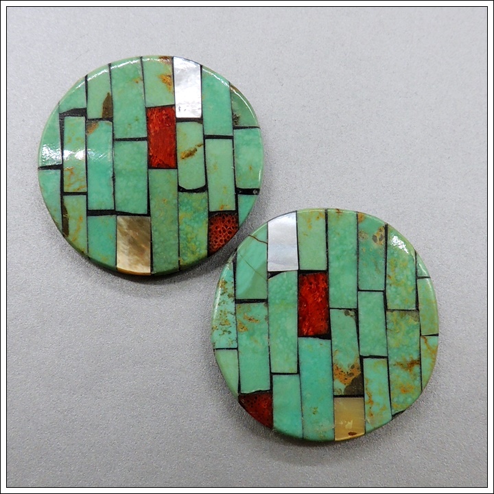 Large Button Green Turquoise Earrings by Charlotte Reano - Product Image