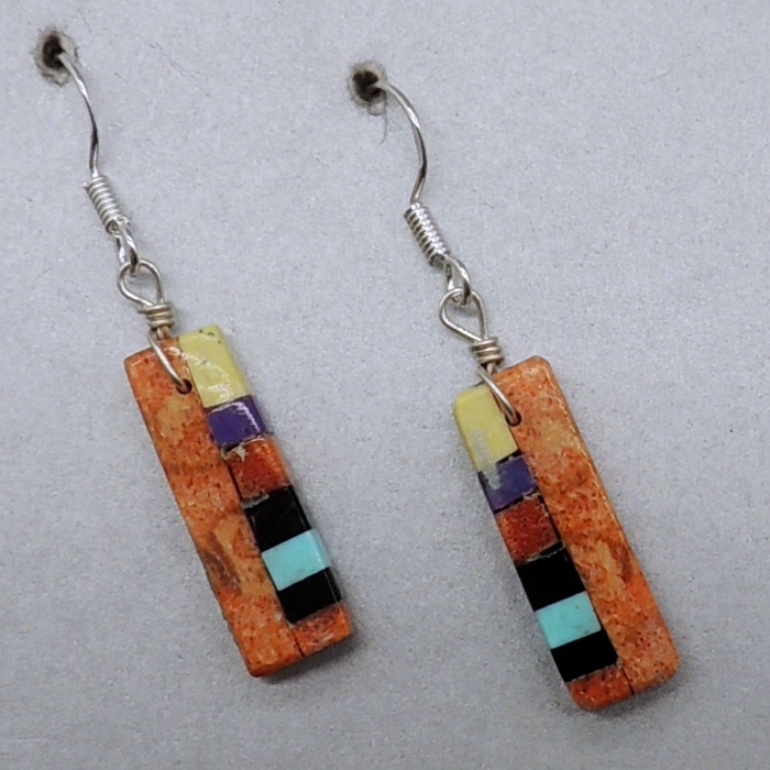 Coral w/Inlay Earring by Ronald Chavez - Product Image