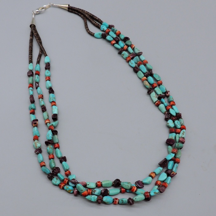 3 strand Blue Spaced Nugget Necklace by Laura Aguilar - Product Image