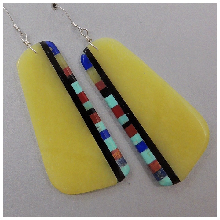 Long Inlaid Serpentine Earring by Ronald Chavez - Product Image