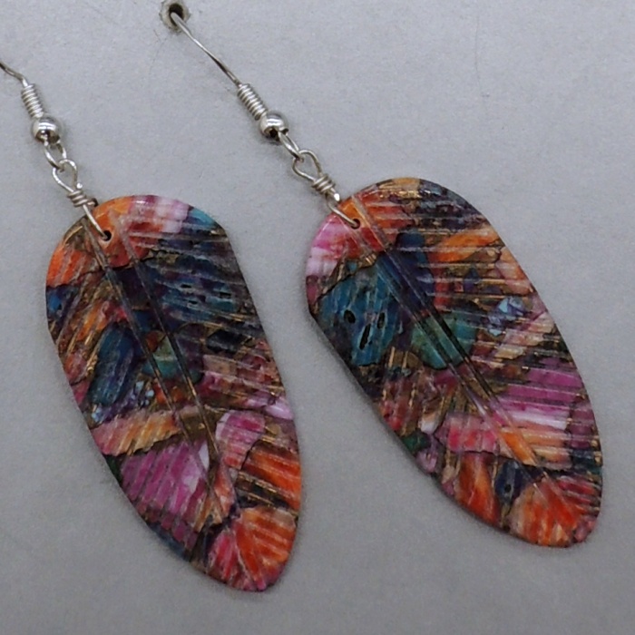 Tri-Colors Feather Earrings by Ronald Chavez - Product Image