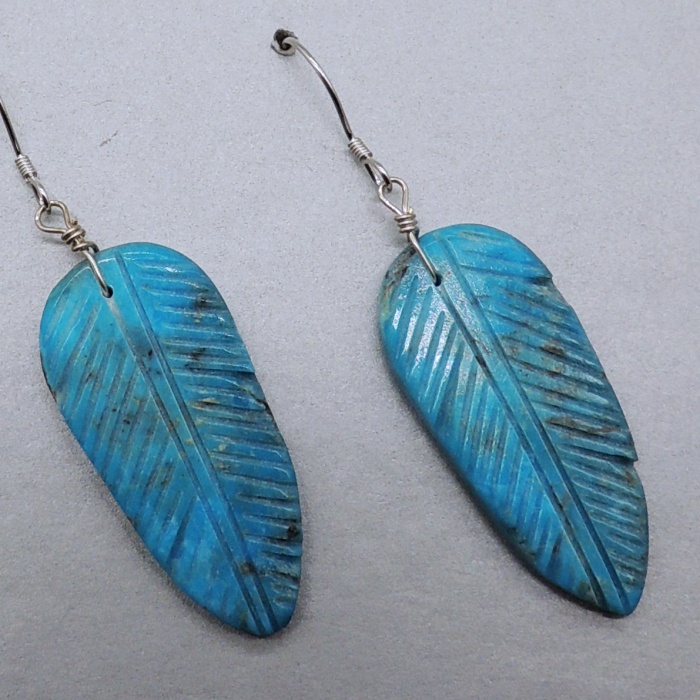 Turquoise Feather Earrings by Ronald Chavez - Product Image