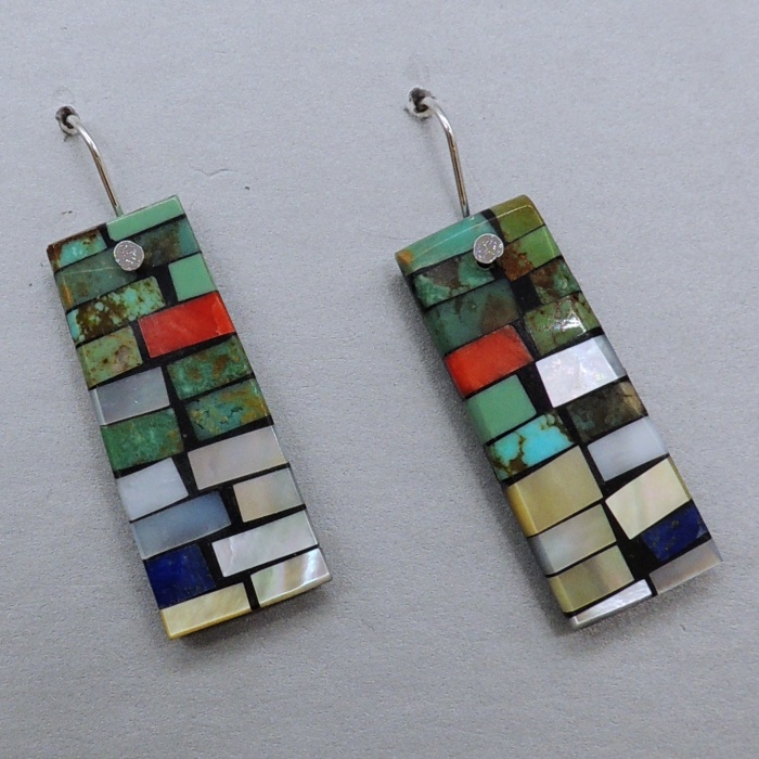 Inlaid Green Turquoise Earrings by Charlene Reano - Product Image