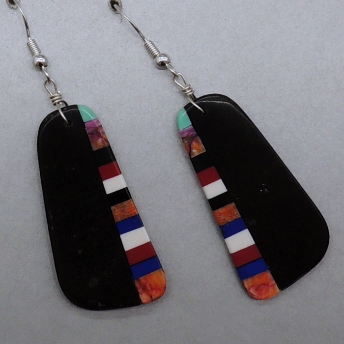 Jet Inlay Earrings by Ronald Chavez - Product Image