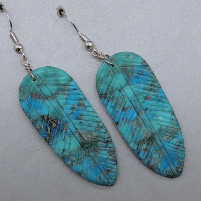 Turquoise Feather Earrings by Ronald Chavez - Product Image