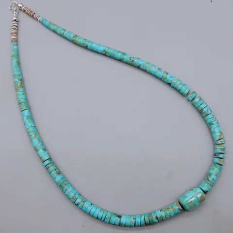 Blue Turquoise Necklace w/ Barrel Bead by Lupe Lovato