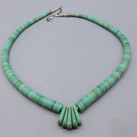 Large Green Turquoise Necklace w/Corn Beads by Lupe Lovato
