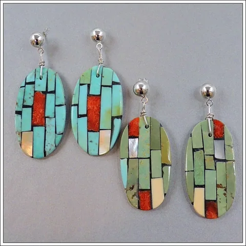 Oval Blue or Green Turquoise Earrings by Charlotte Reano