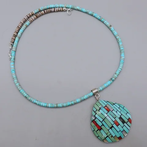 Blue Inlaid Shell Necklace by Percy & Charlotte Reano