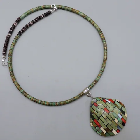 Green Inlaid Shell Necklace by Percy & Charlotte Reano
