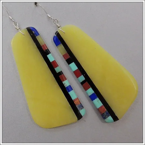 Long Inlaid Serpentine Earring by Ronald Chavez