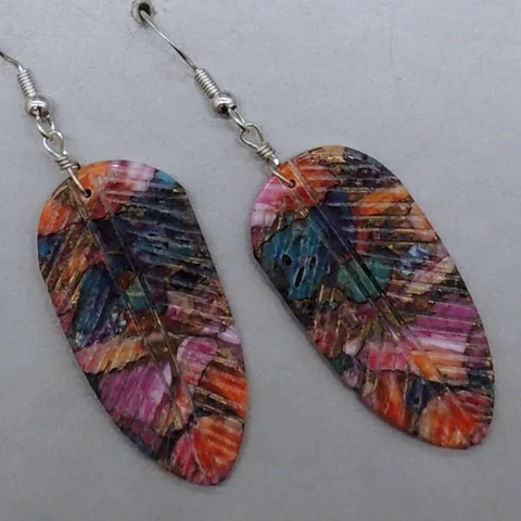 Tri-Colors Feather Earrings by Ronald Chavez
