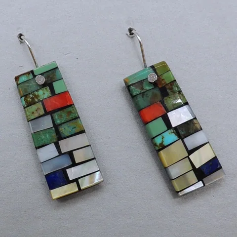 Inlaid Green Turquoise Earrings by Charlene Reano