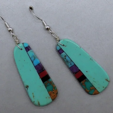 Inlaid Turquoise Earring by Ronald Chavez