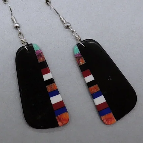 Jet Inlay Earrings by Ronald Chavez